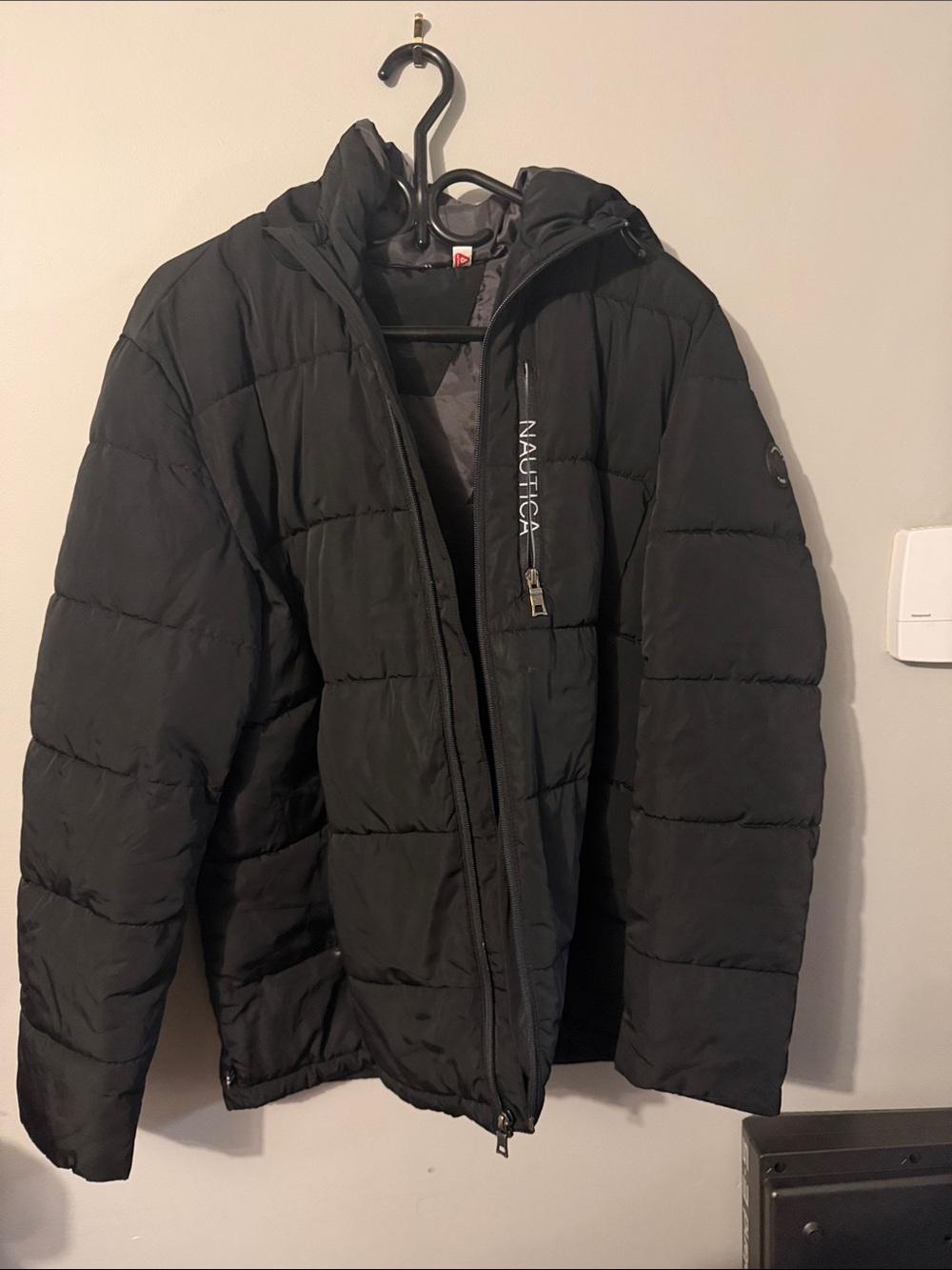 Nautica Men’s Black Quilted Hooded Puffer Coat